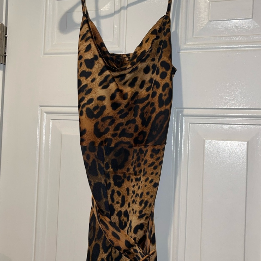 Leopard print/cowl neck dress